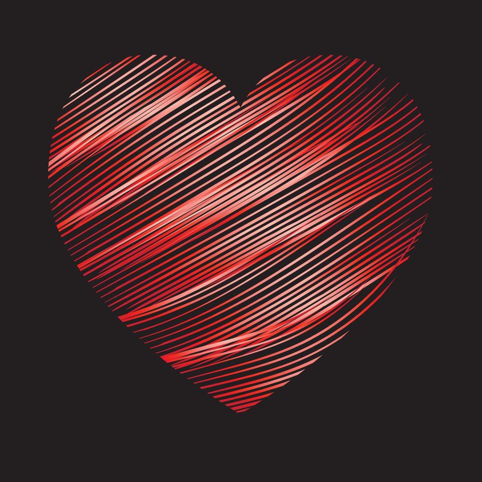 corazón de trazos rojos sobre un fondo negro vector