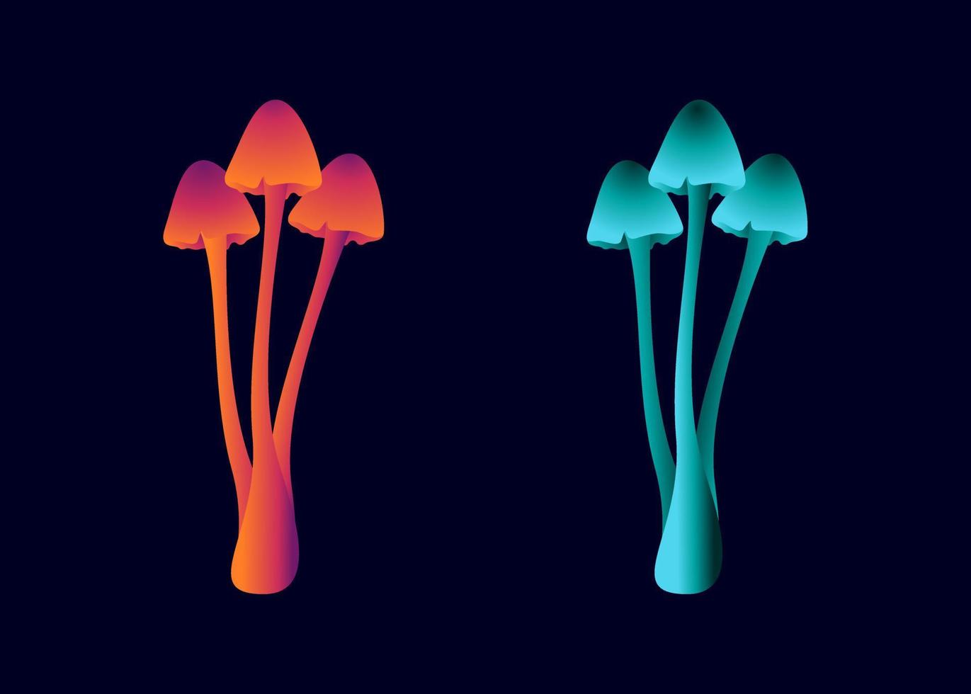 Neon Mushrooms Bundle Orange and Blue Illustration vector