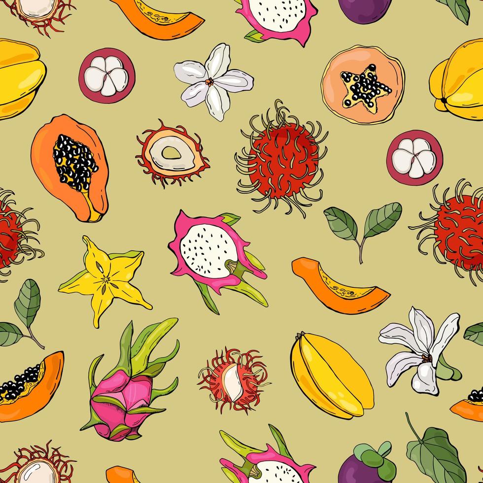Seamless pattern with exotic fruits. Design for fabric, textile, wallpaper, packaging. vector