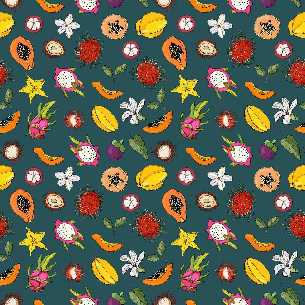 Seamless pattern with exotic fruits. Design for fabric, textile, wallpaper, packaging. vector