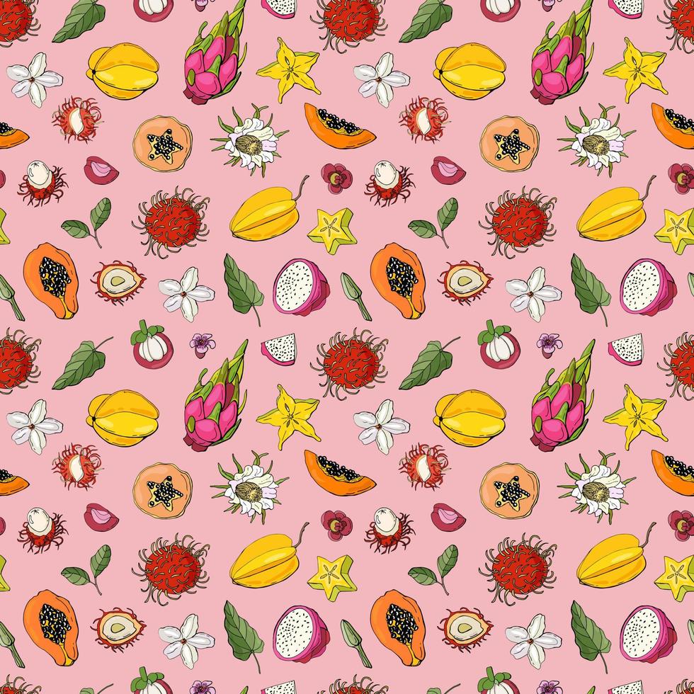 Seamless pattern with exotic fruits. Design for fabric, textile, wallpaper, packaging. vector