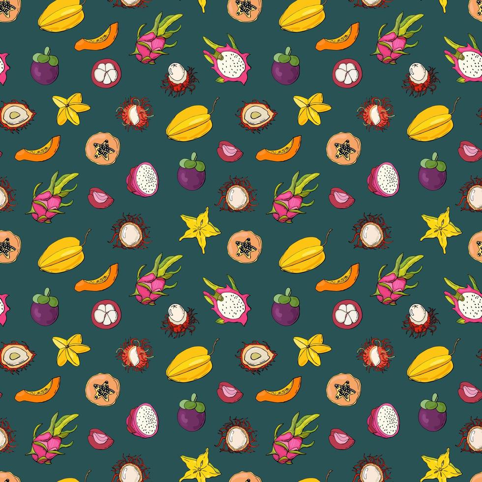 Seamless pattern with exotic fruits. Design for fabric, textile, wallpaper, packaging. vector