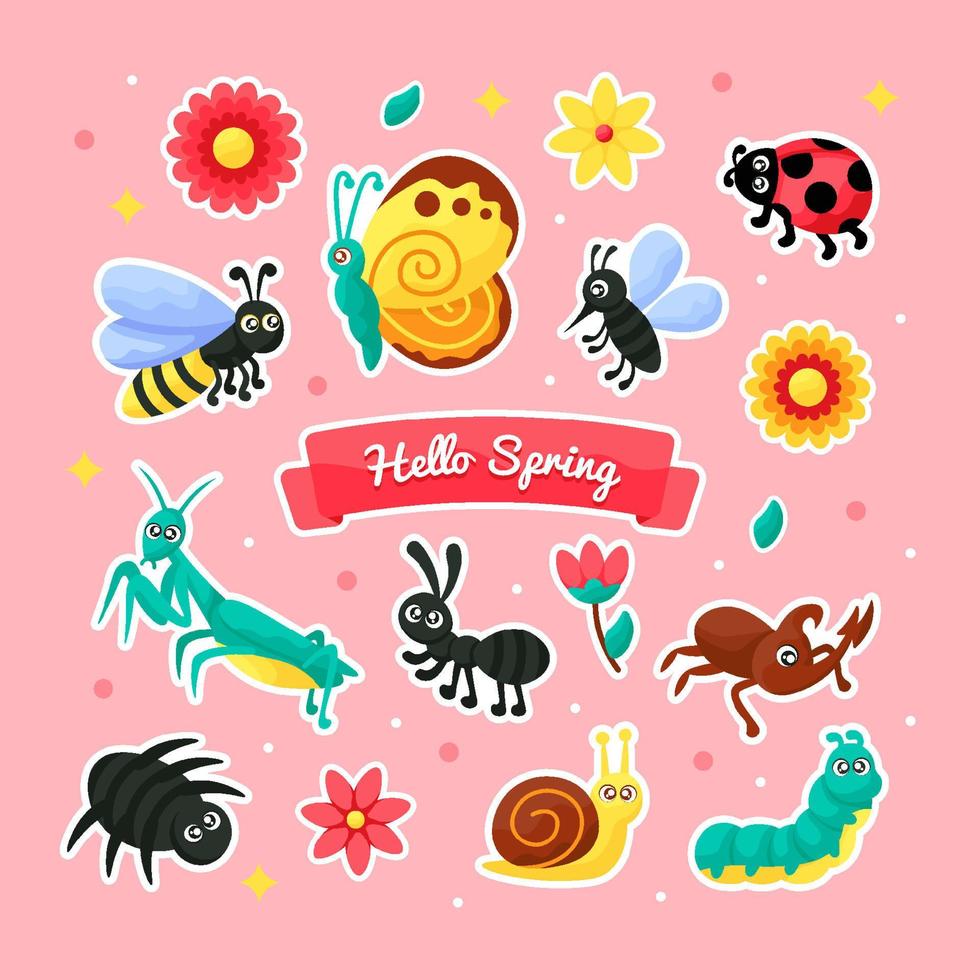 Spring Insect Sticker Set Colletion vector