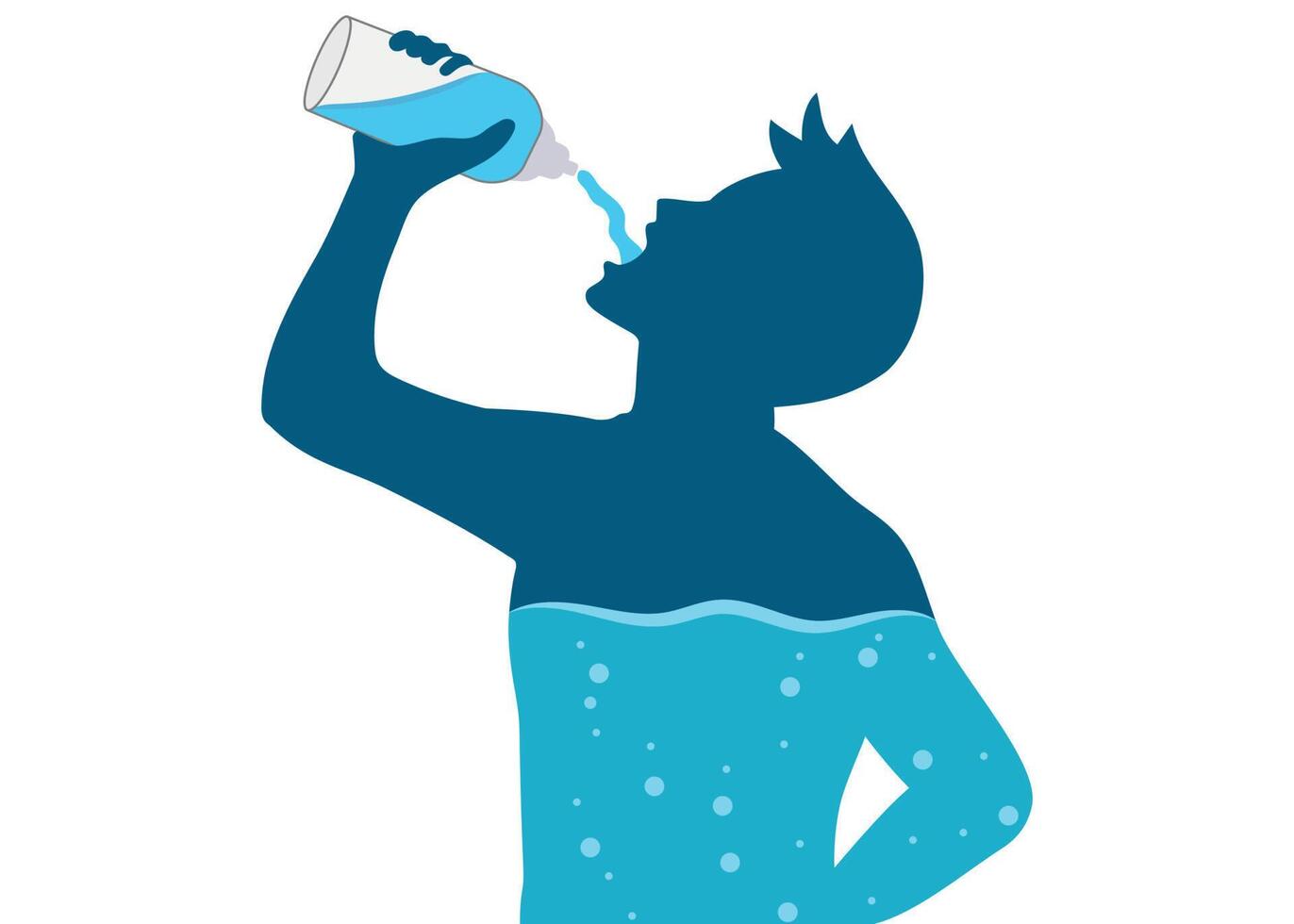 Silhouette of man drinking water Drinking water benefits. Illustration