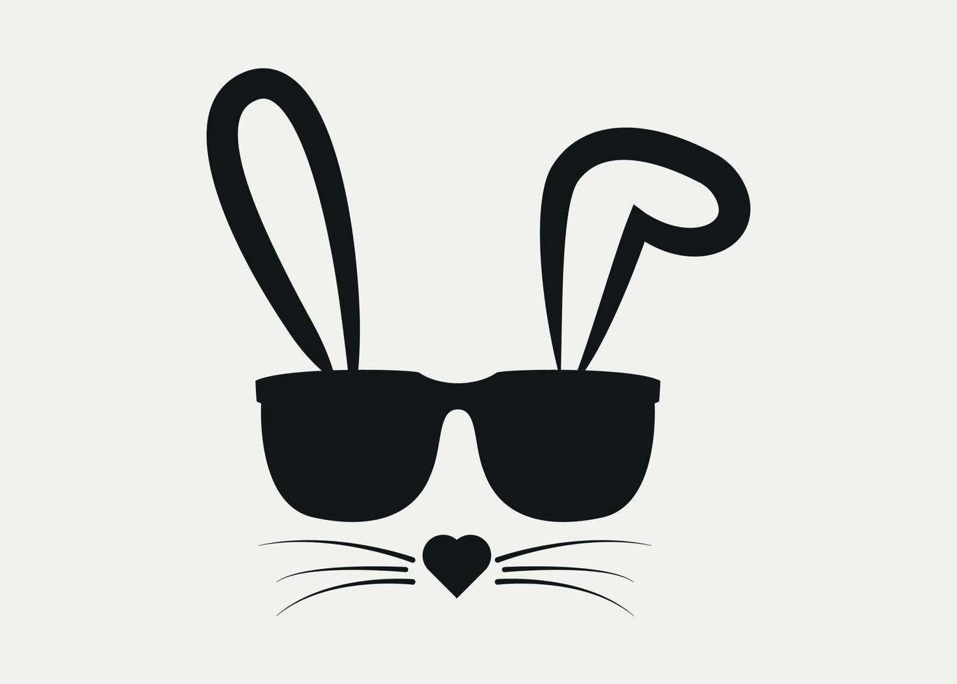 Cute bunny with sunglasses. fashion rabbit silhouette black line vector isolated on white background