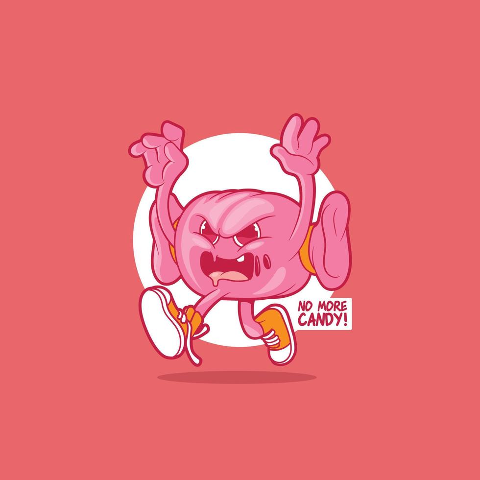 personaje de caramelo rosa aterrador ejecutando ilustración vectorial. comida, concepto de diseño dulce y divertido. vector