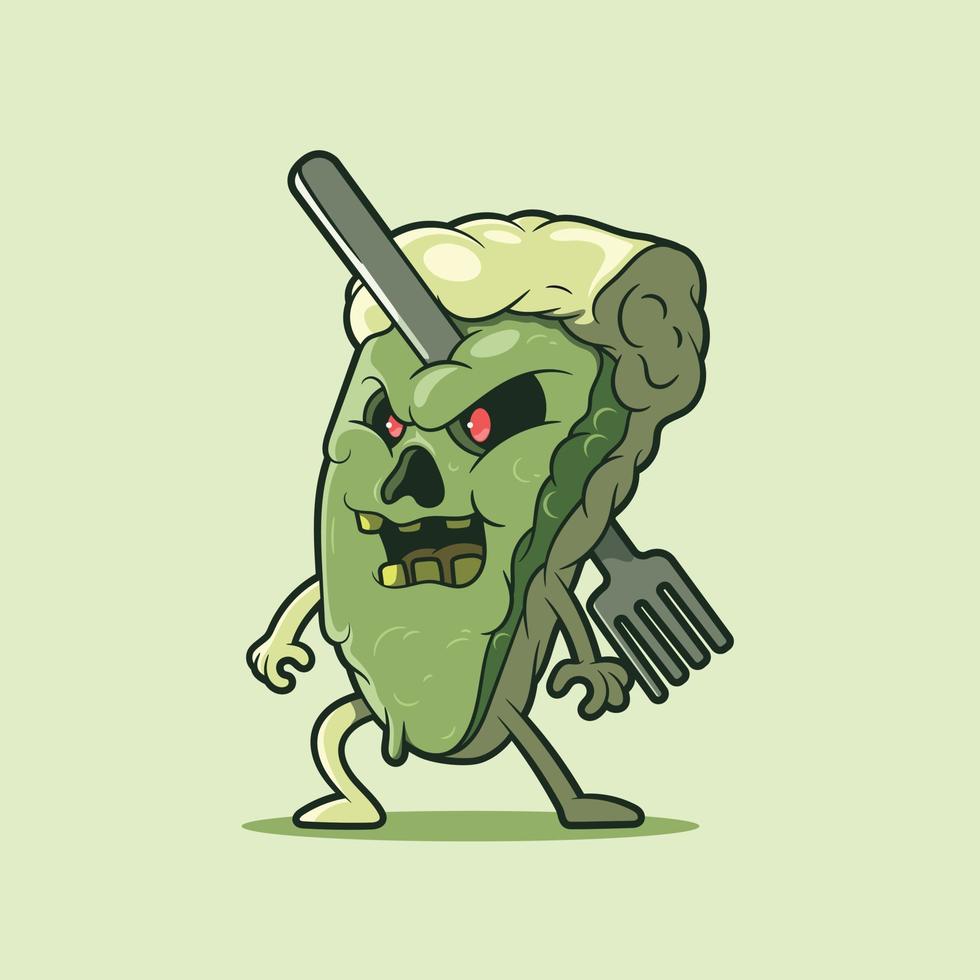 rebanada de pastel ilustración de vector de carácter zombie. comida, concepto de diseño divertido y aterrador.