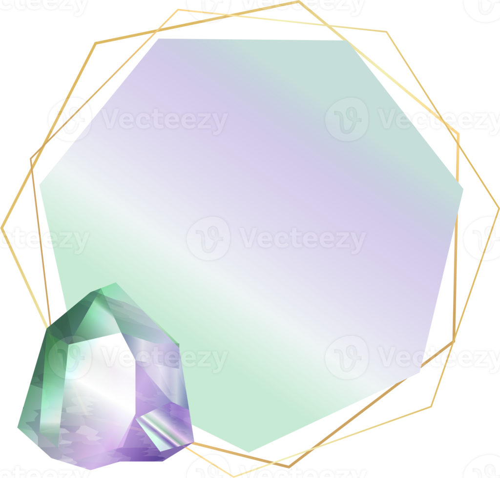 Fluorite, green and purple crystal gem border label png