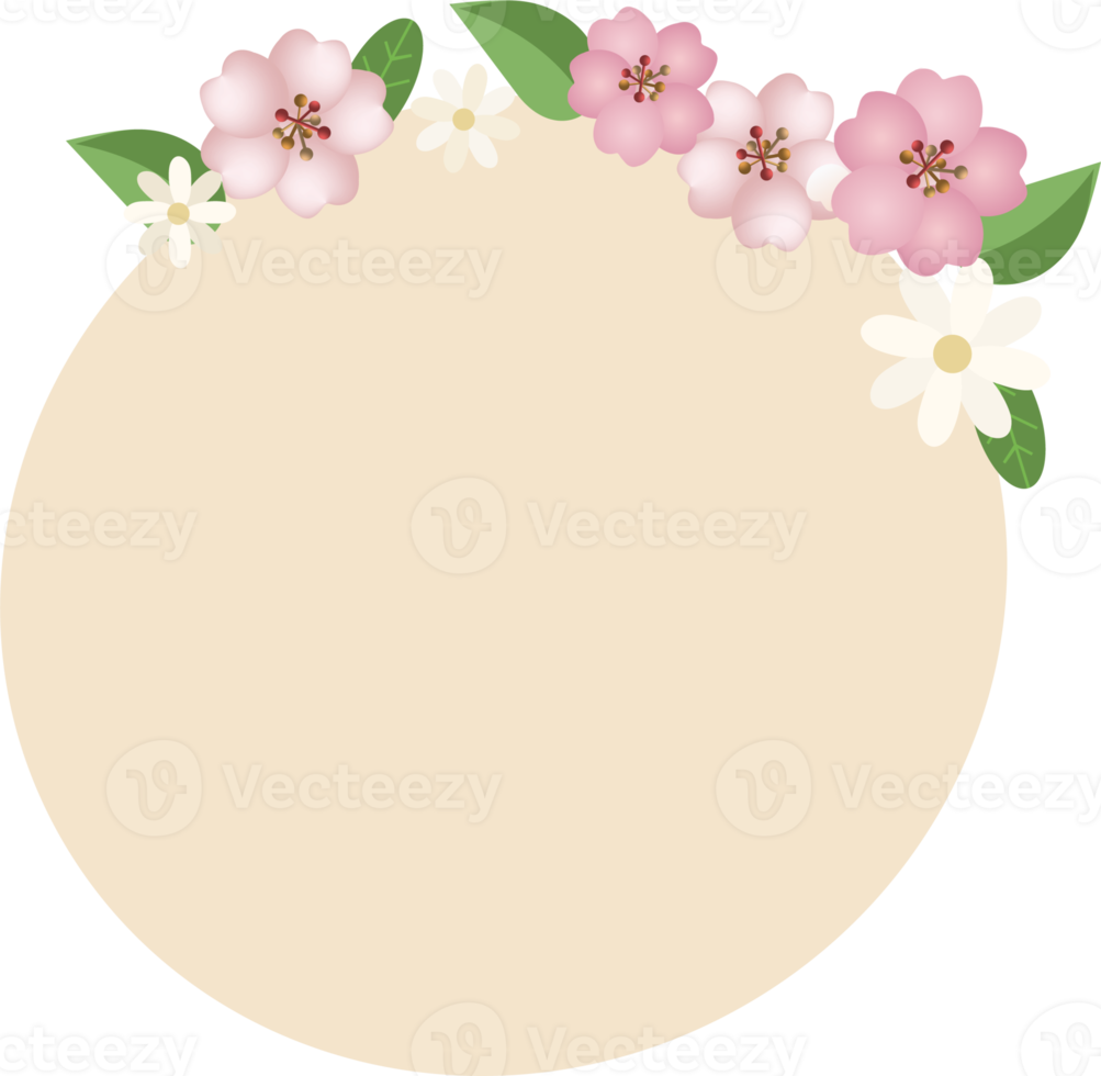 Cherry blossoms and daisy label png