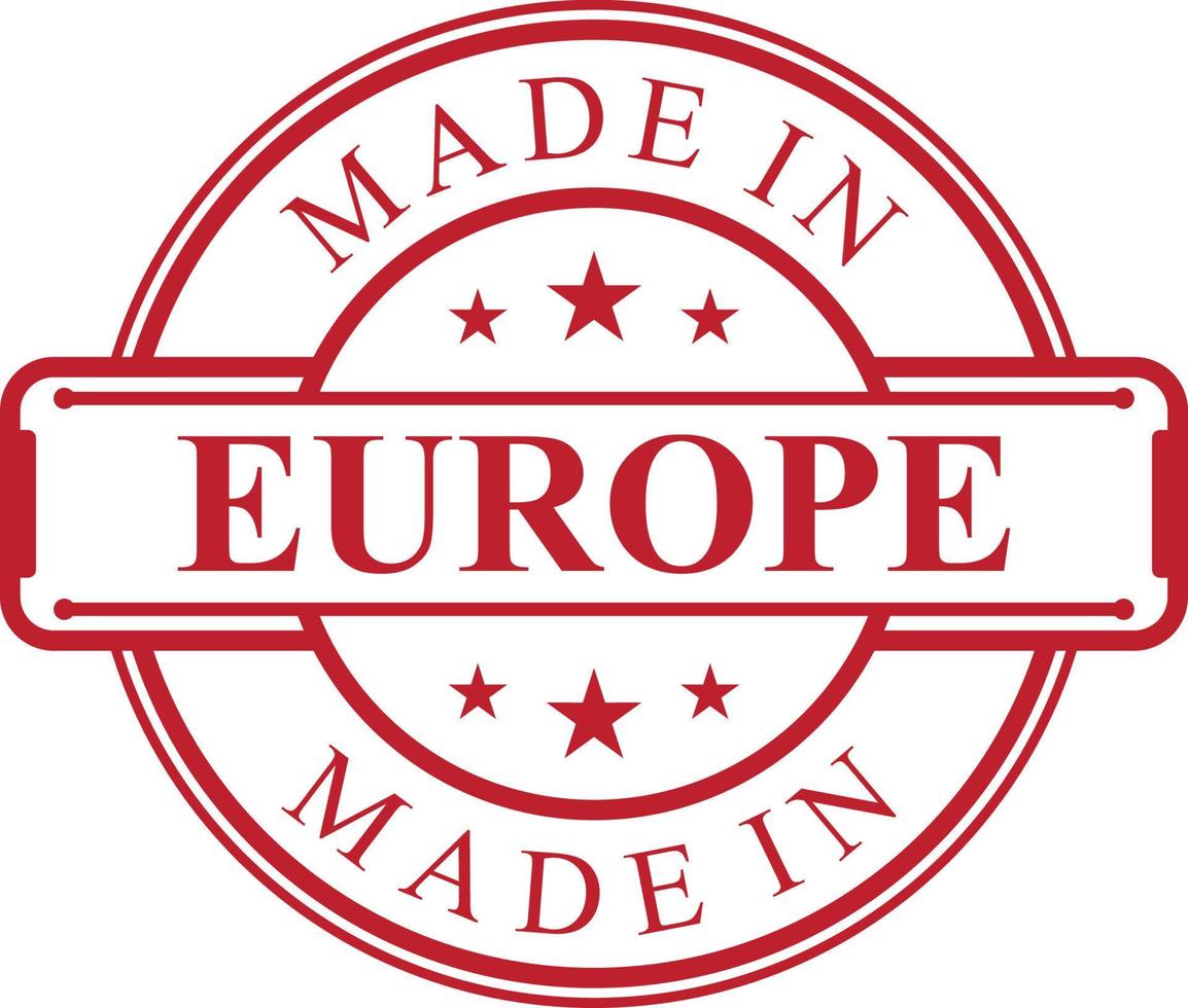 Made in Europe label icon with red color emblem vector