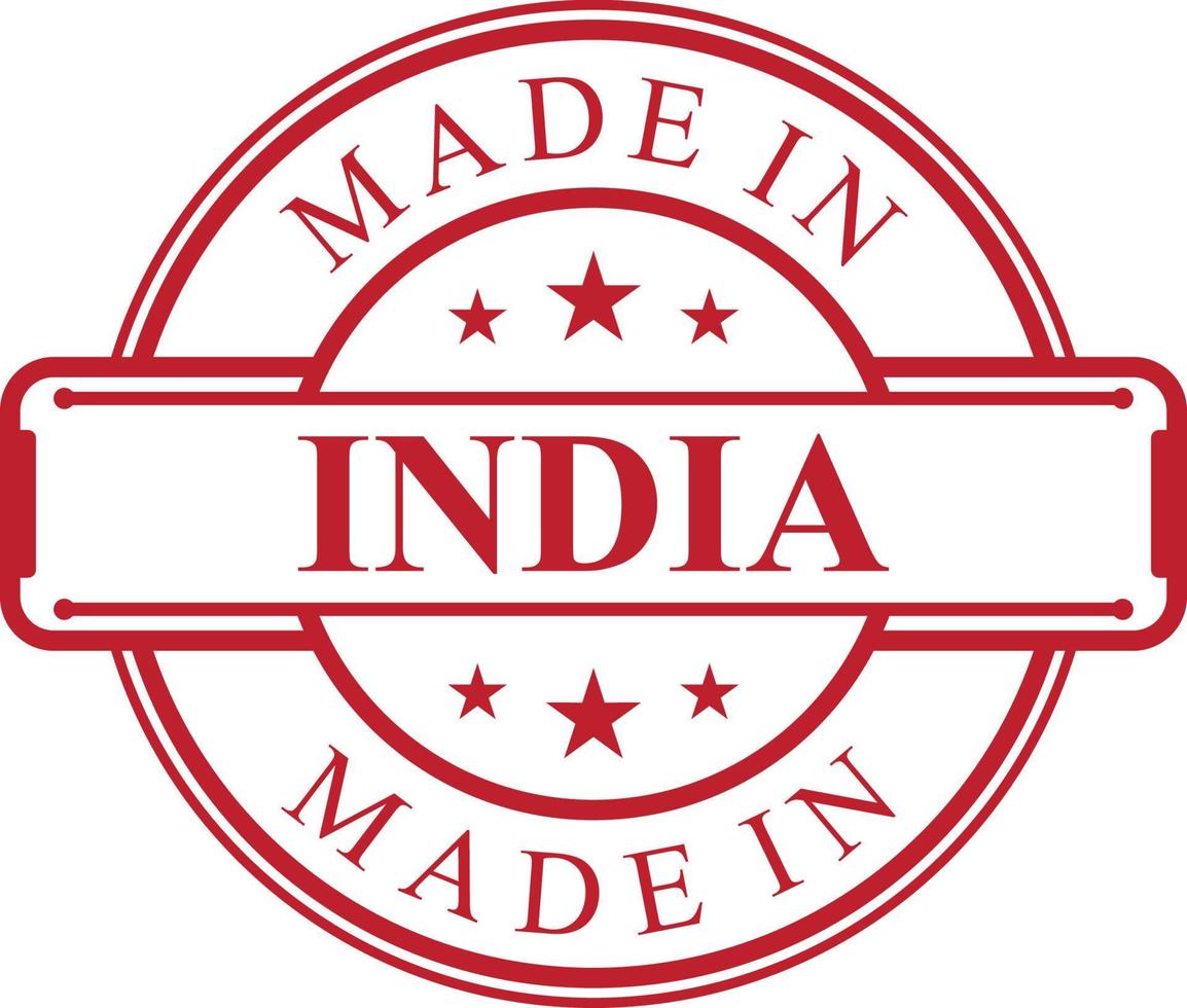 Made in India label icon with red color emblem vector