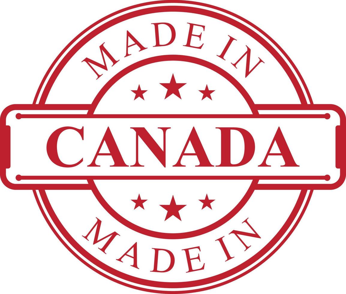 Made in Canada label icon with red color emblem vector