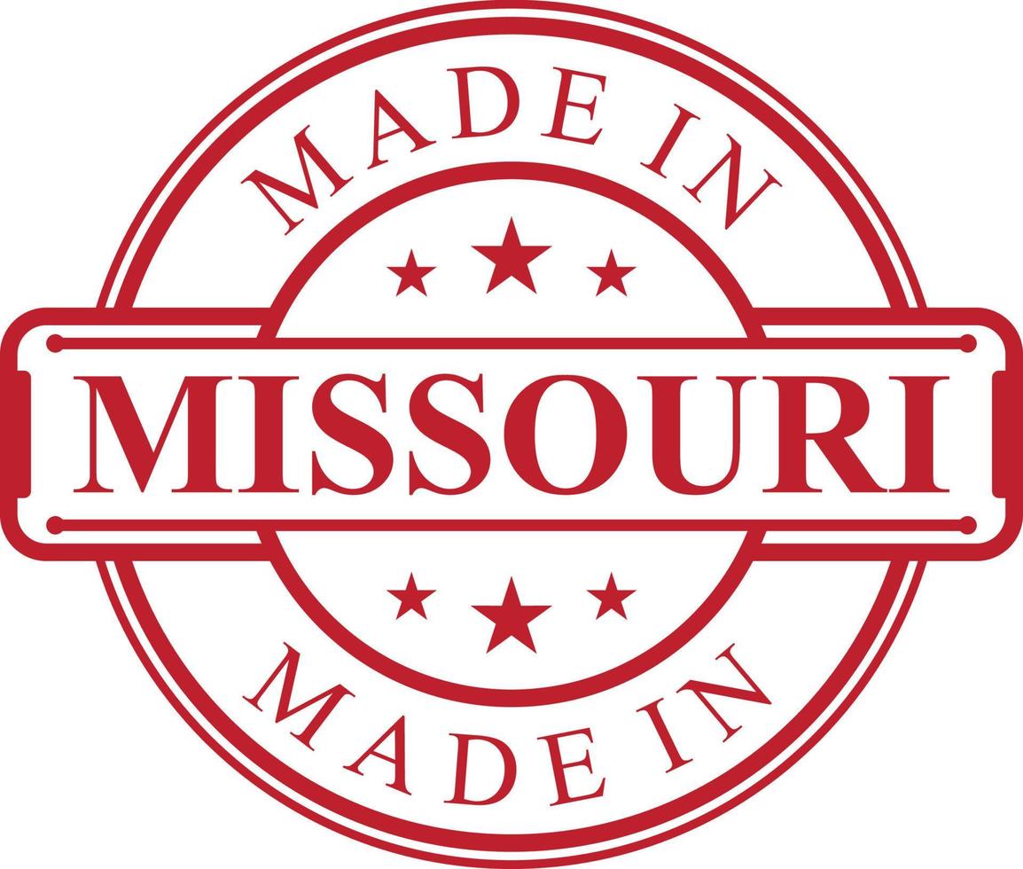 Made in Missouri label icon with red color emblem vector