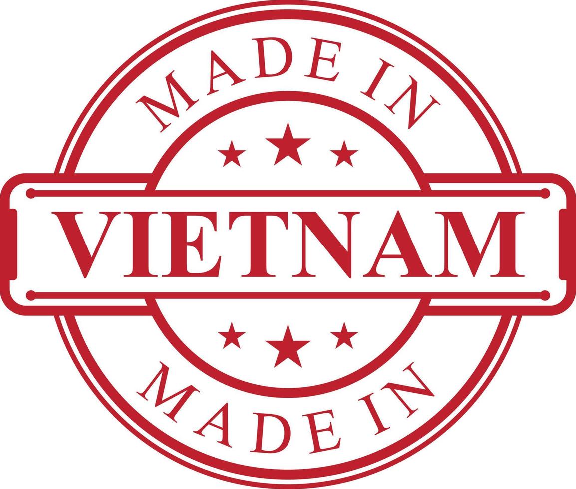 Made in Vietnam label icon with red color emblem vector