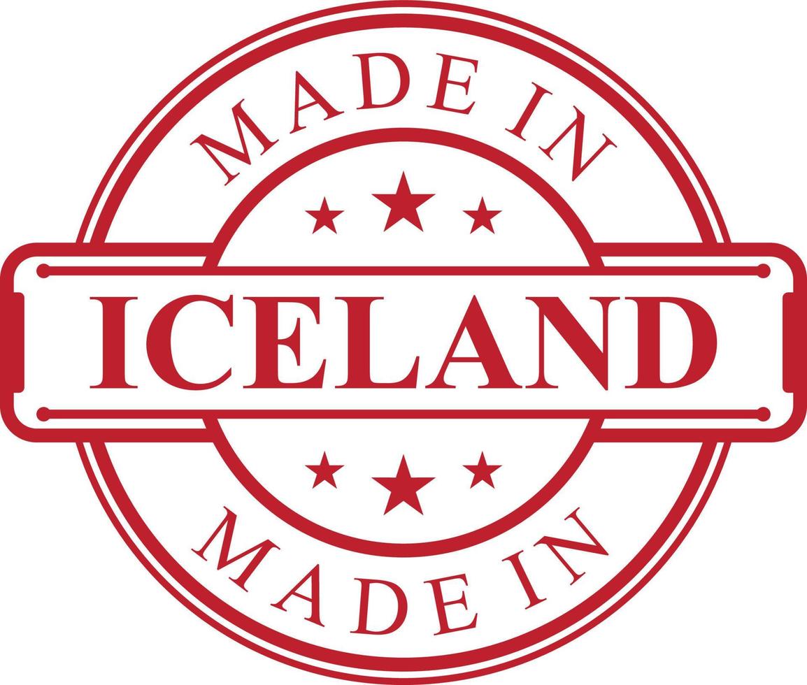 Made in Iceland label icon with red color emblem vector