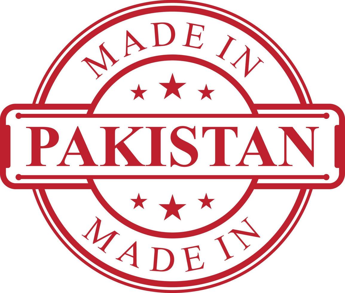 Made in Pakistan label icon with red color emblem vector