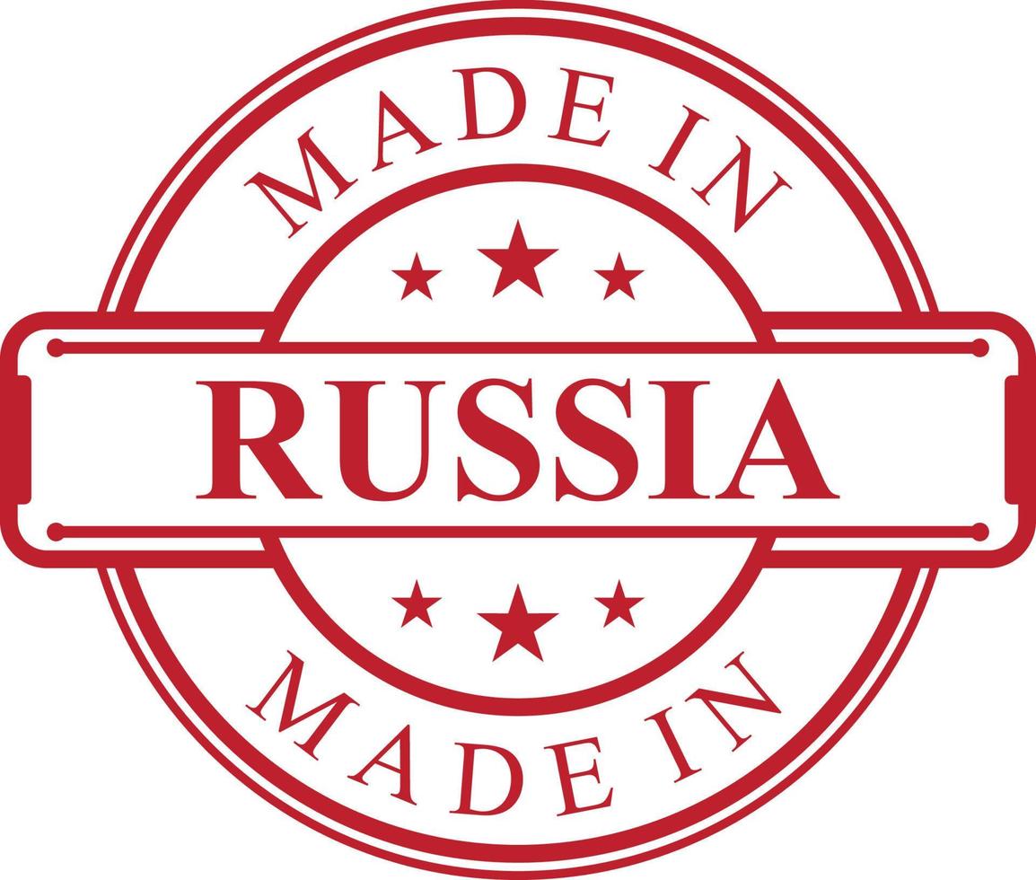 Made in Russia label icon with red color emblem vector