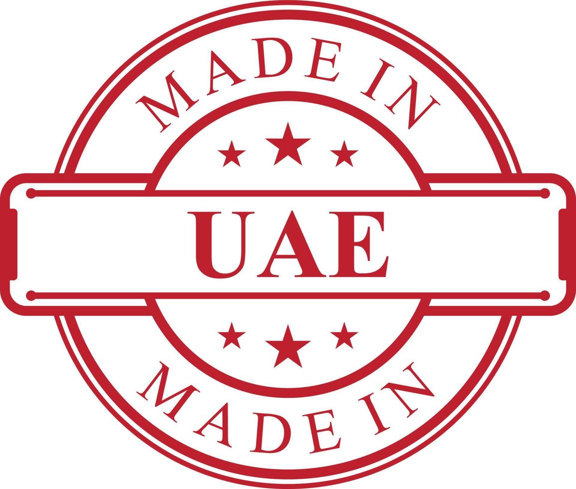 hecho en el icono de la etiqueta de los EAU con el emblema de color rojo vector