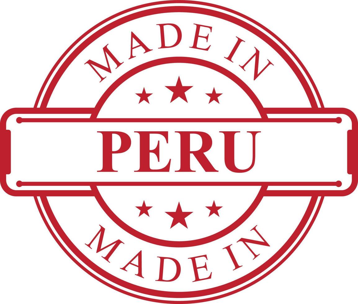 Made in Peru label icon with red color emblem vector