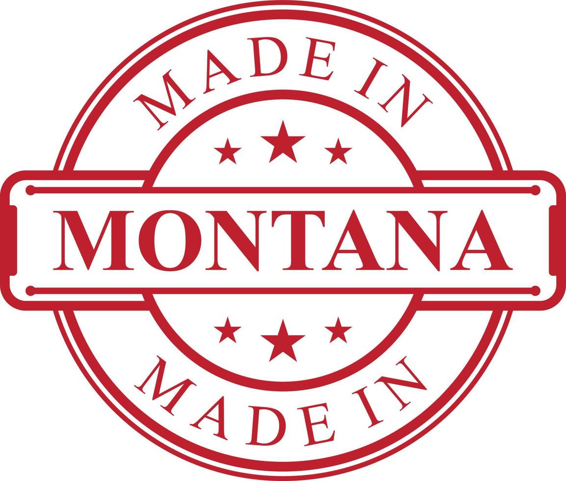 hecho en icono de etiqueta de montana con emblema de color rojo vector