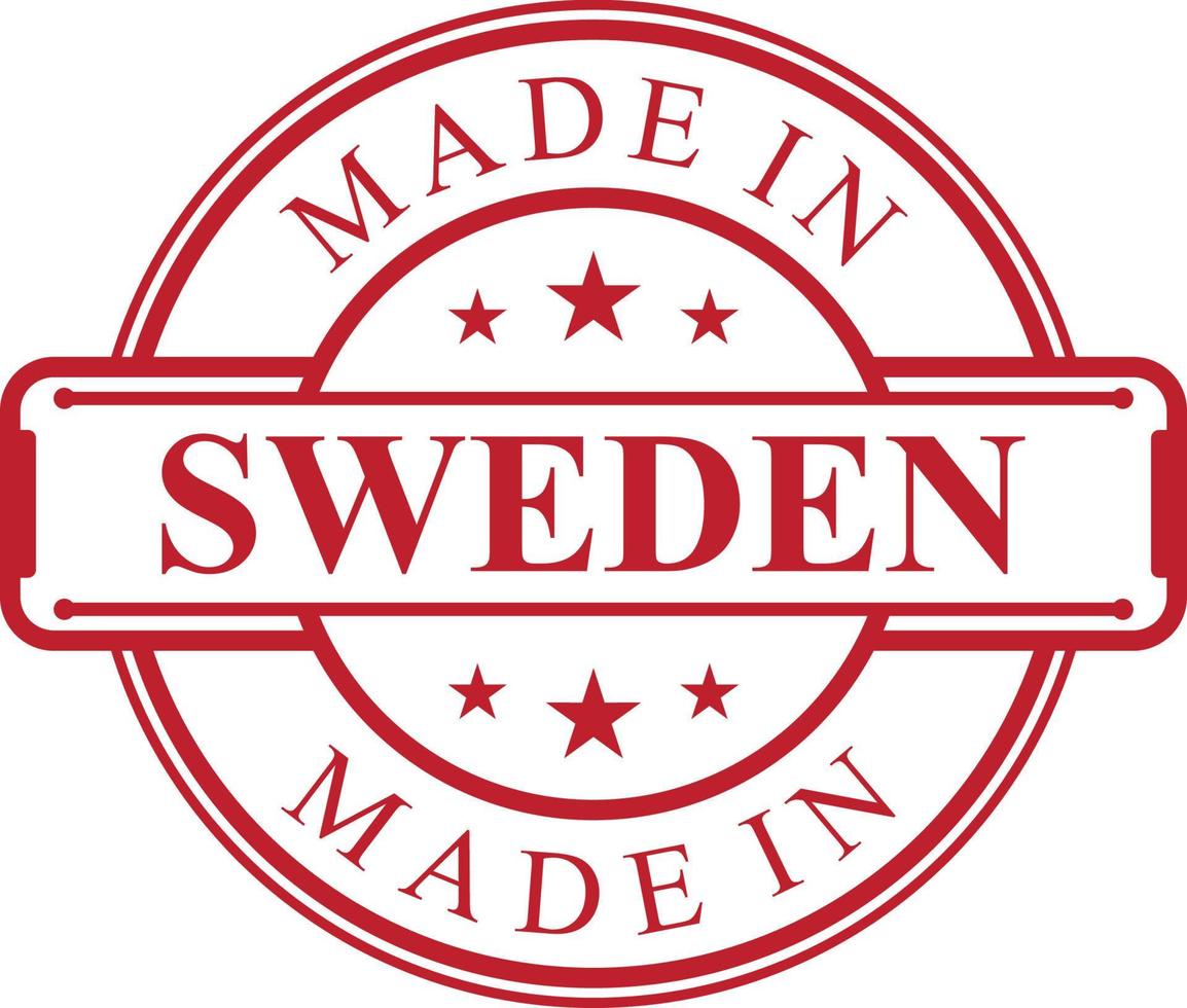 Made in Sweden label icon with red color emblem vector