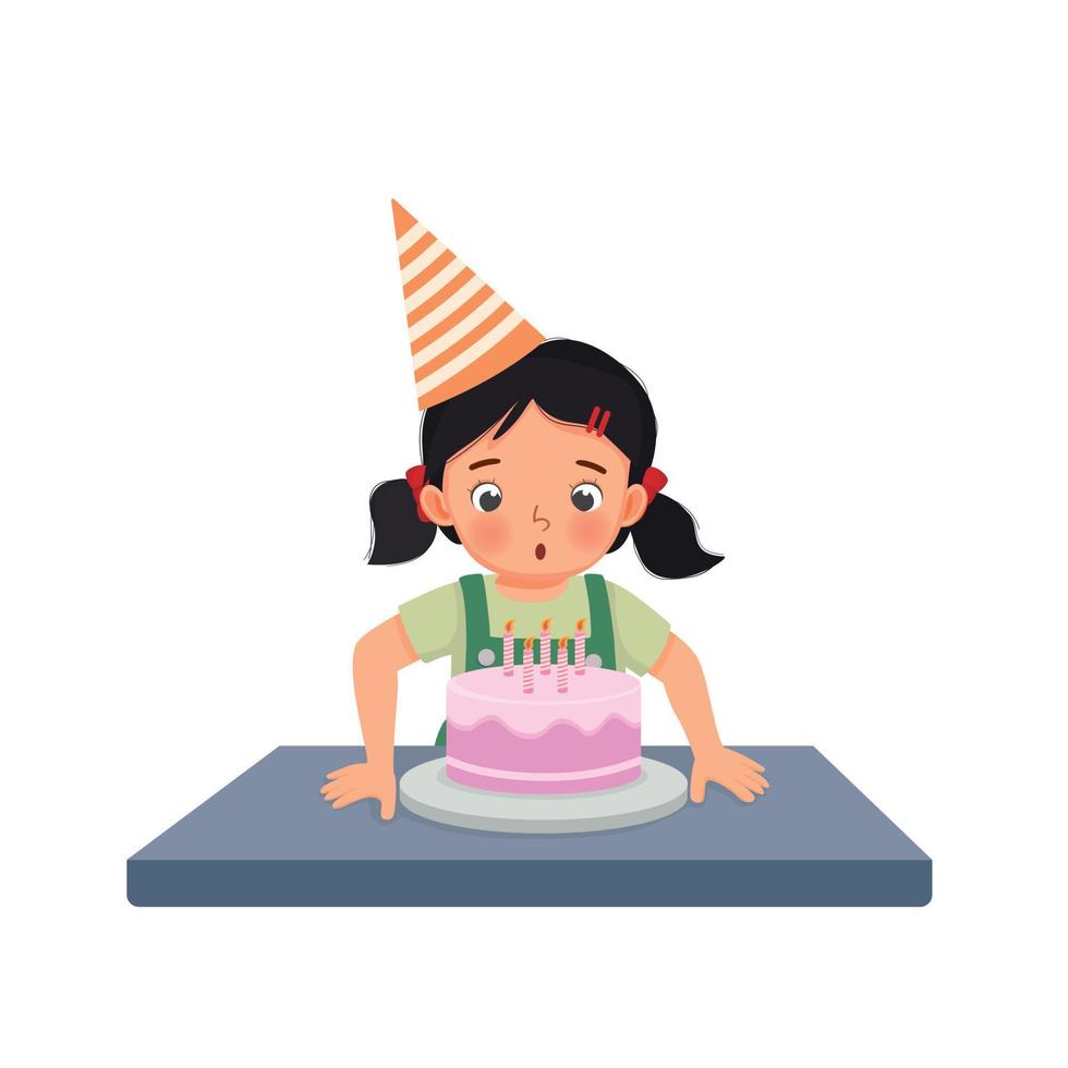 happy little girl blowing candles celebrating her birthday party vector