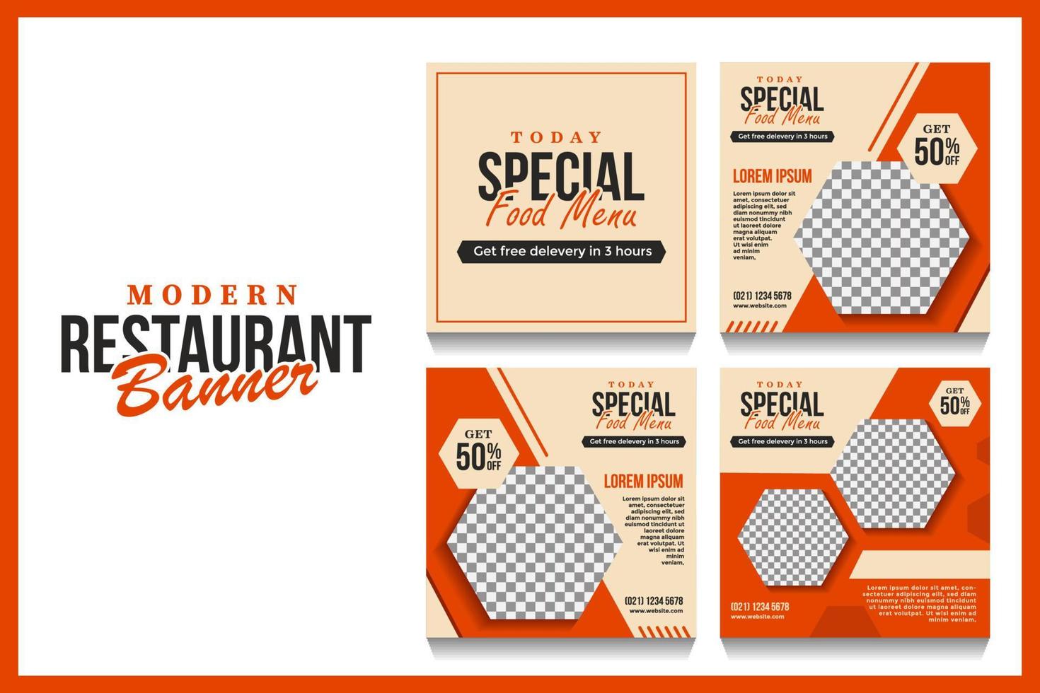 set of modern aquare restaurant social media template vector