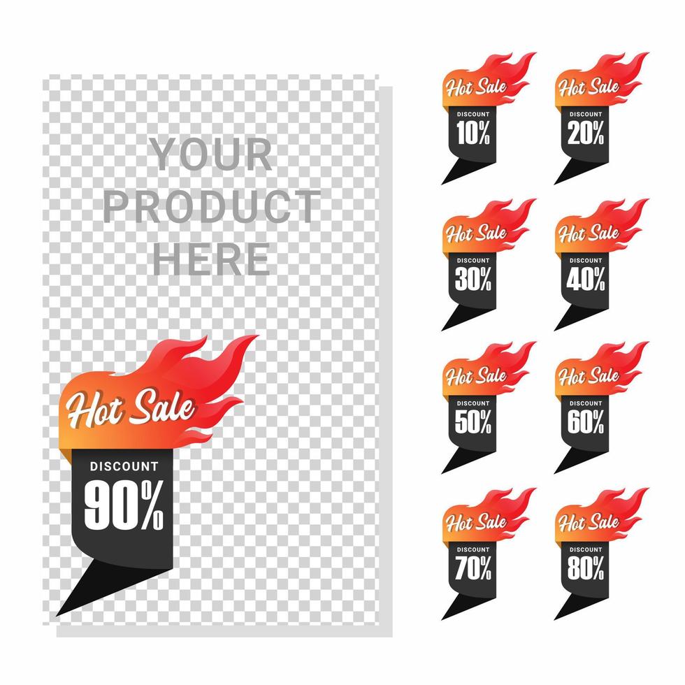 hot sale label discount set collection with flaming illustration vector