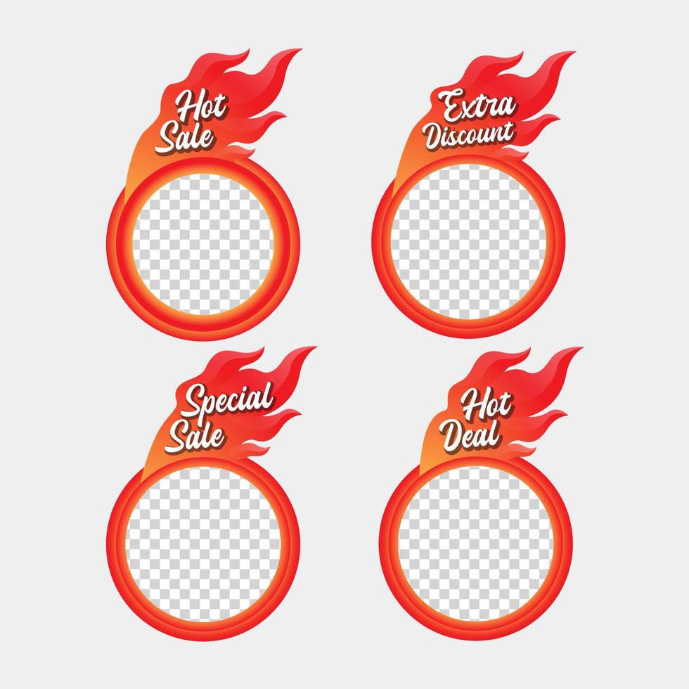vector de promoción de producto de etiqueta con ilustración en llamas