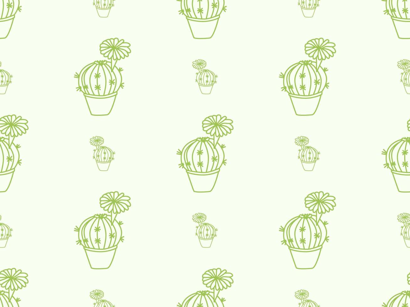 Cactus cartoon character seamless pattern on green background vector