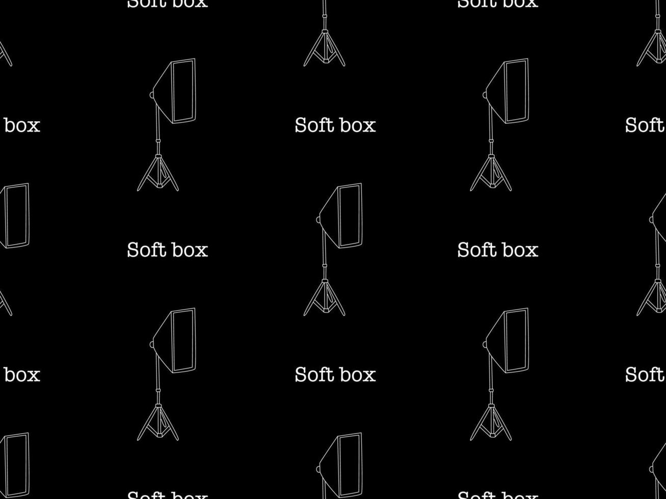 softbox luz personaje de dibujos animados de patrones sin fisuras sobre fondo negro vector