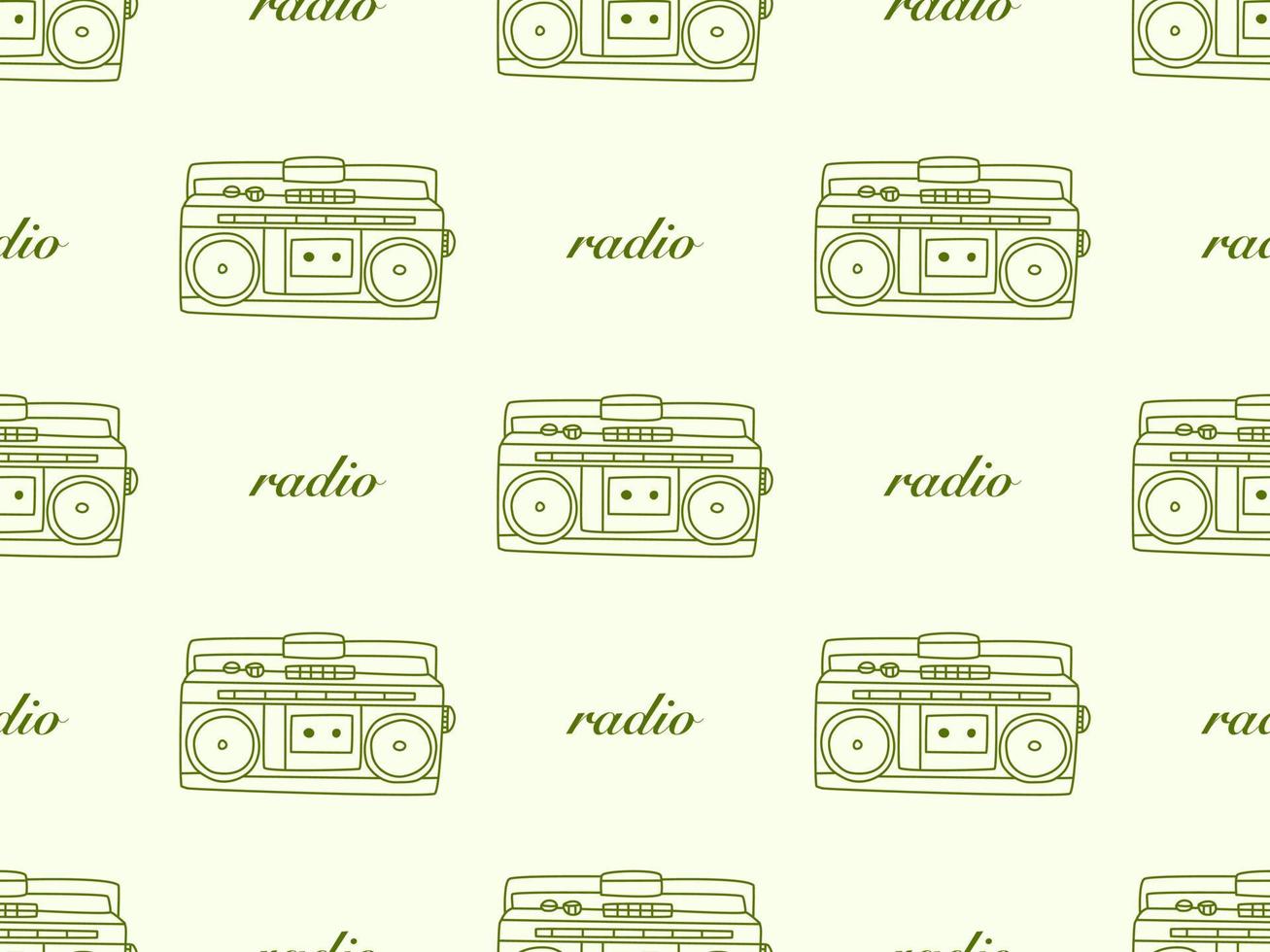 Radio cartoon character seamless pattern on yellow background vector