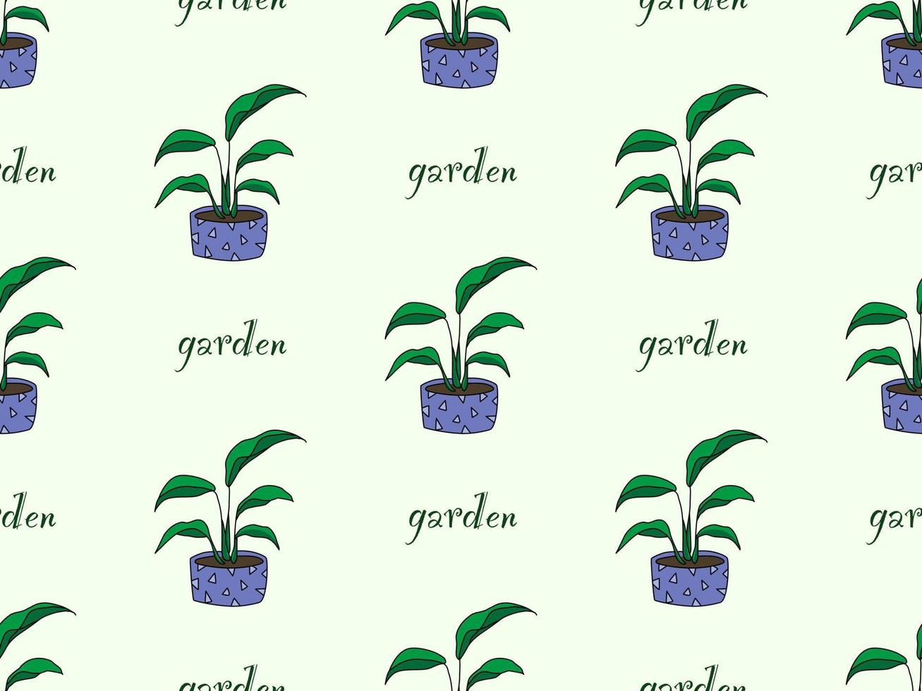 Gardens cartoon character seamless pattern on green background vector