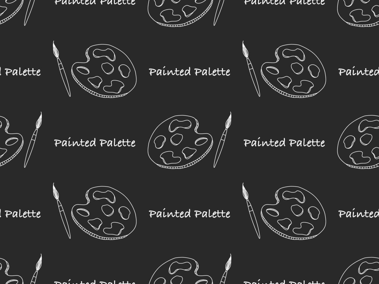 Painted palette cartoon character seamless pattern on black background vector