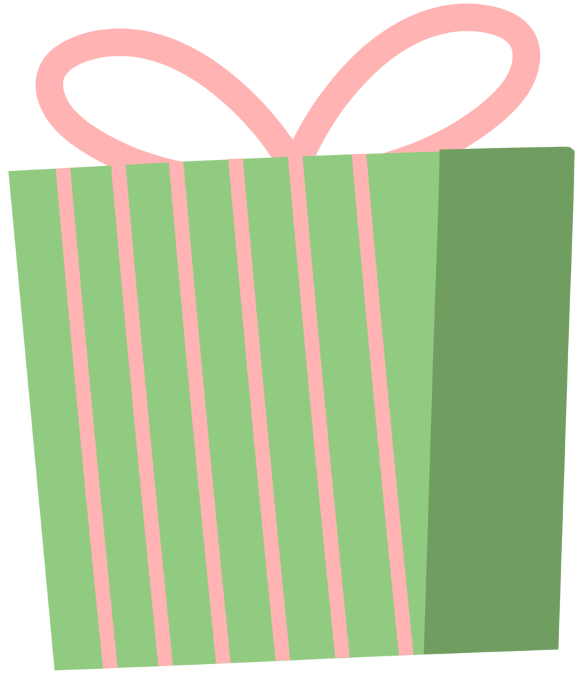 Green gift boxes with ribbons illustration in cute cartoon style png