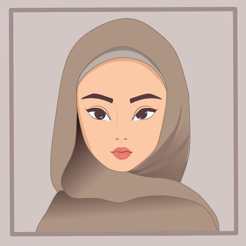 vector beautiful girl in hijab, cartoon color flat style. Can be used for avatar profile picture.