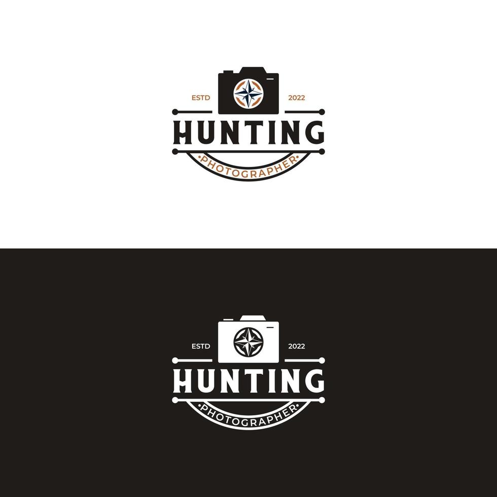 photo hunting logo design, photo explore logo design. camera with compass logo concept vector