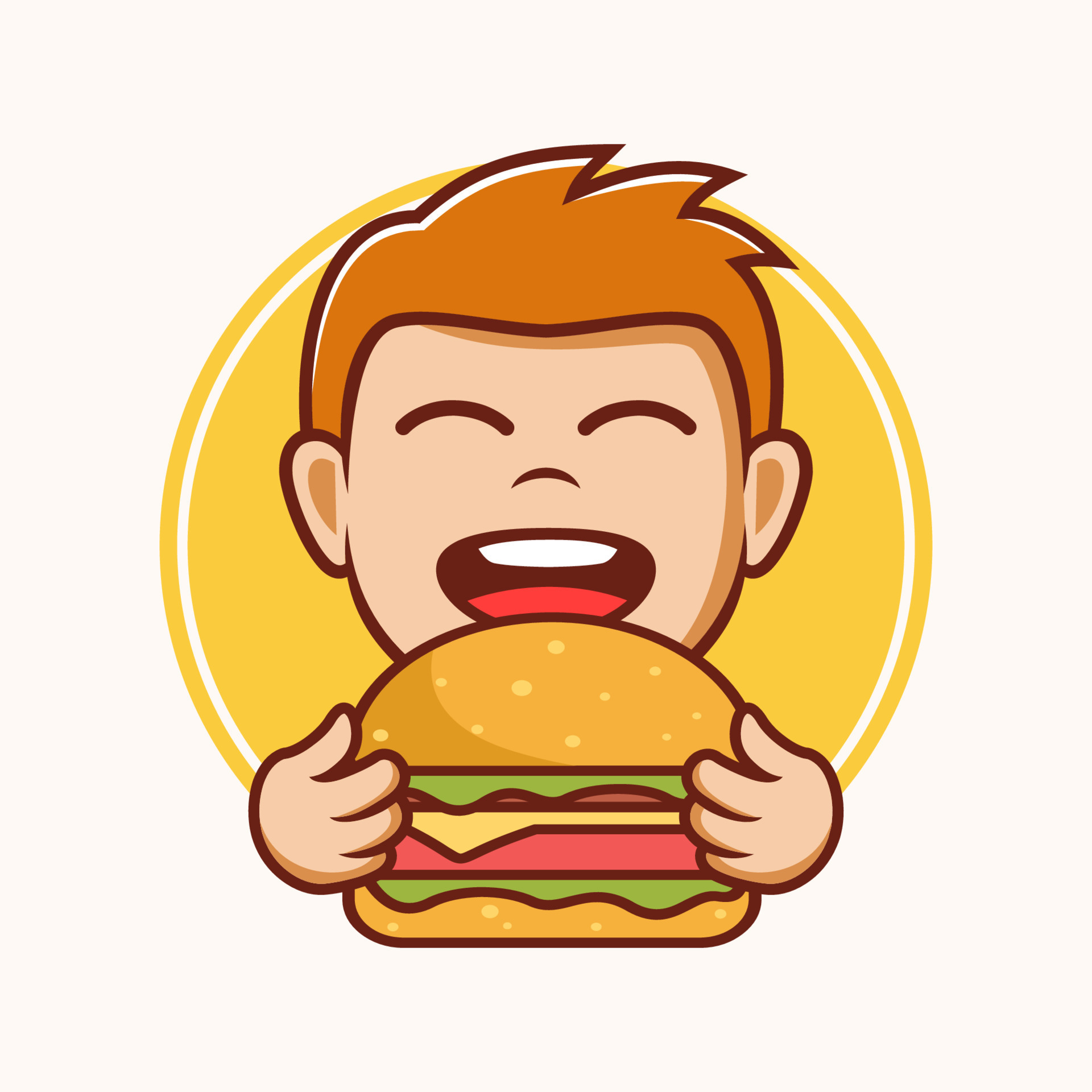 Cartoon boy eating burger, burger logo template 16385124 Vector Art at  Vecteezy