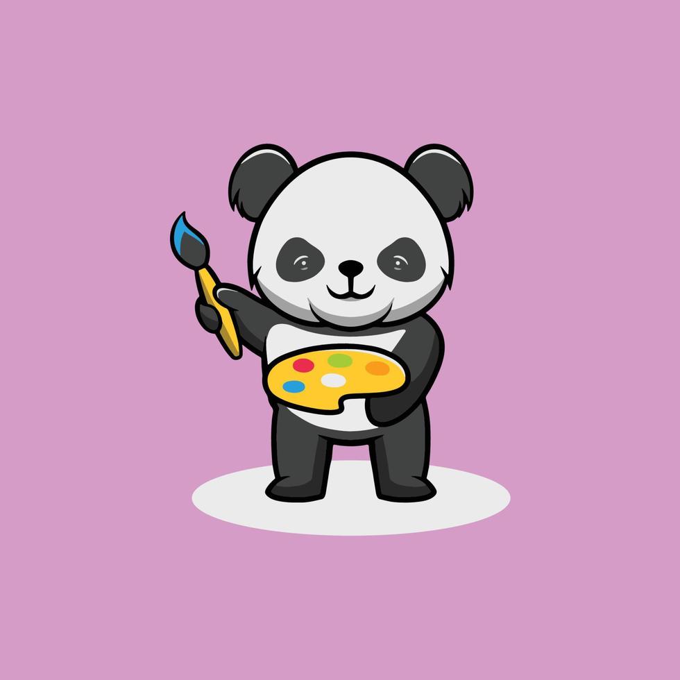 Cute artist panda smiling cartoon illustration vector