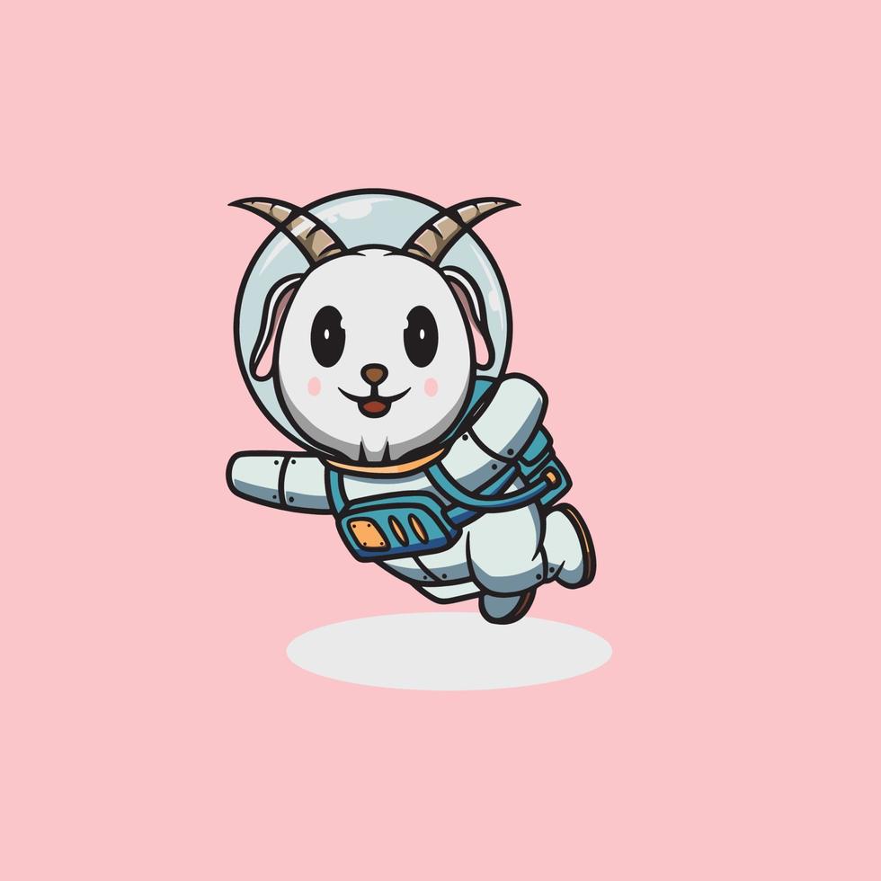 Cute Goat Astronaut Cartoon Illustration vector