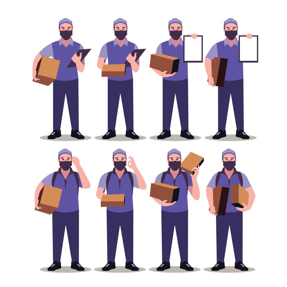 vector delivery is a design of several people wearing masks, who are ready to deliver orders to consumers