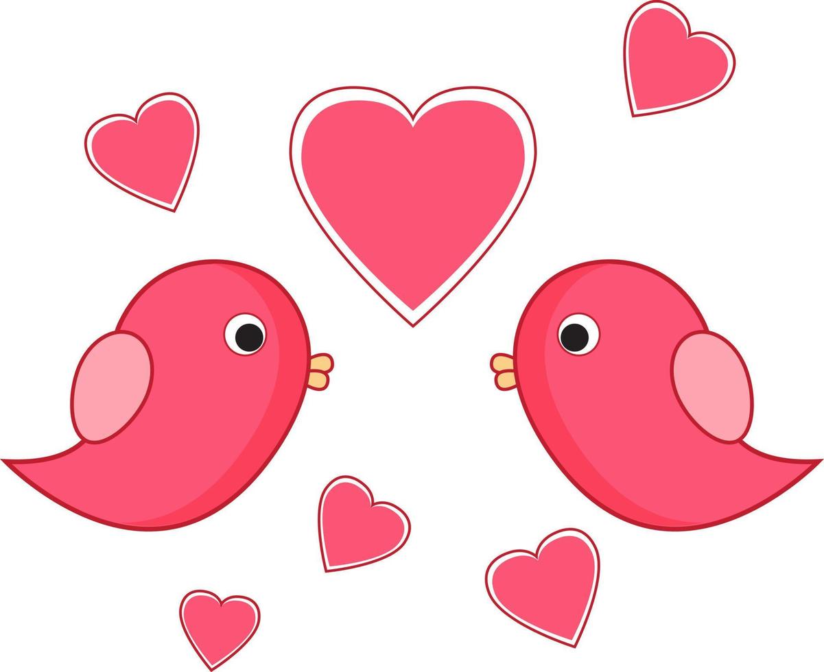 Two Little Bird Cute Loving Birds Red Heart Vector