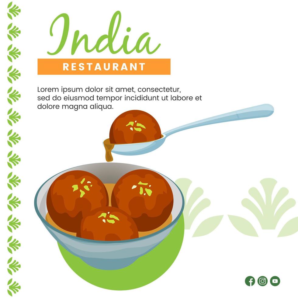 diseño de ilustración de comida asiática de comida india gulab para presentación plantilla de redes sociales vector