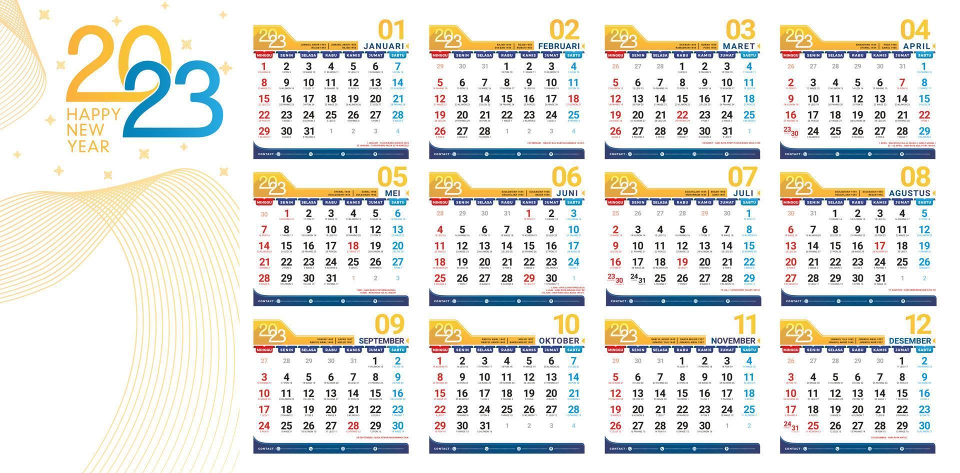 illustration of 2023 Calendar Hijri and Javanese concepts for office planner, Corporate design planner templates. event calendar concepts, minimal project catalogue, printable paper, Ready to printing vector