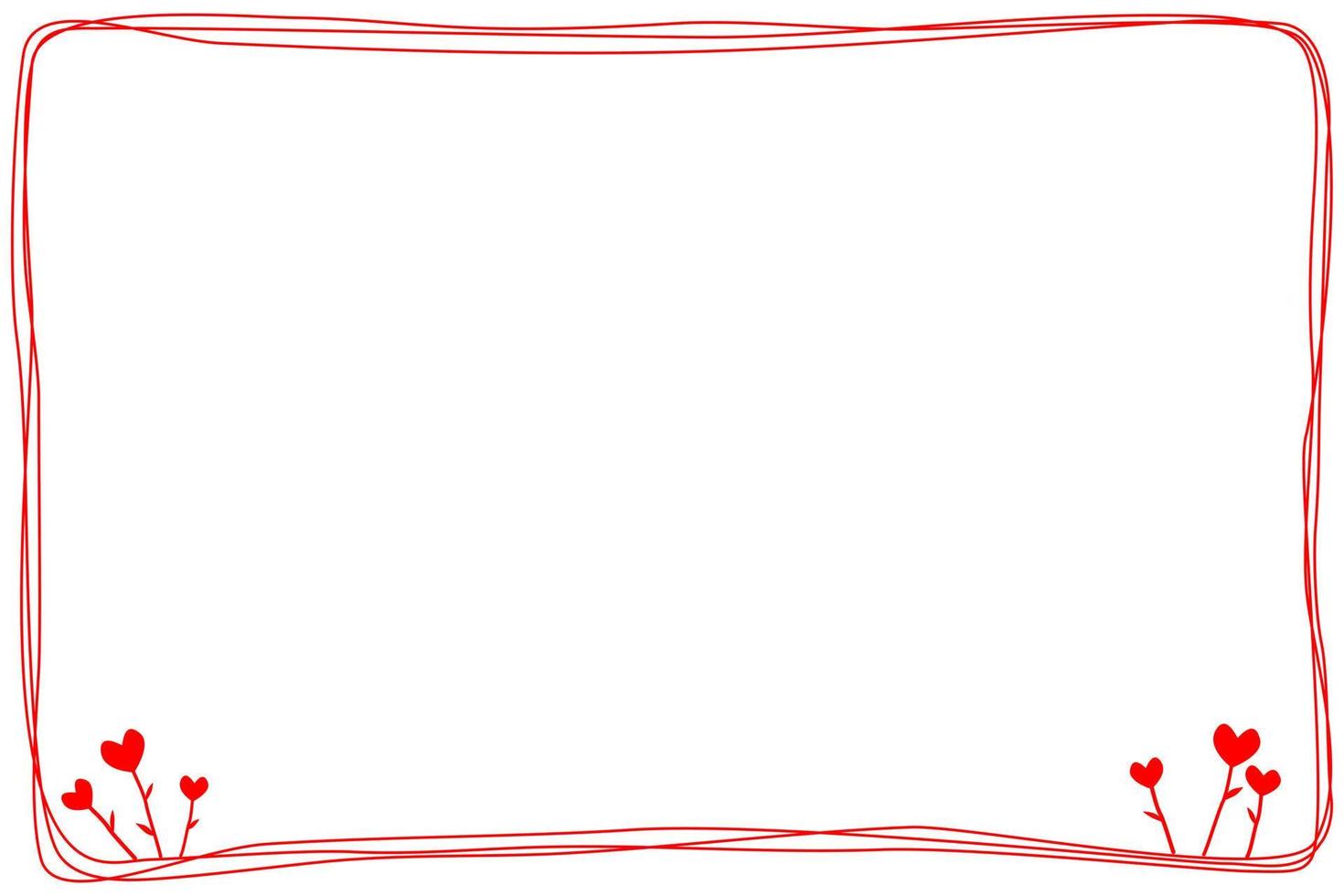 Vector - Cute border. Red line with heart flower on white background. Can be use for any card, print, paper, web, banner, brochure. Doodle style.