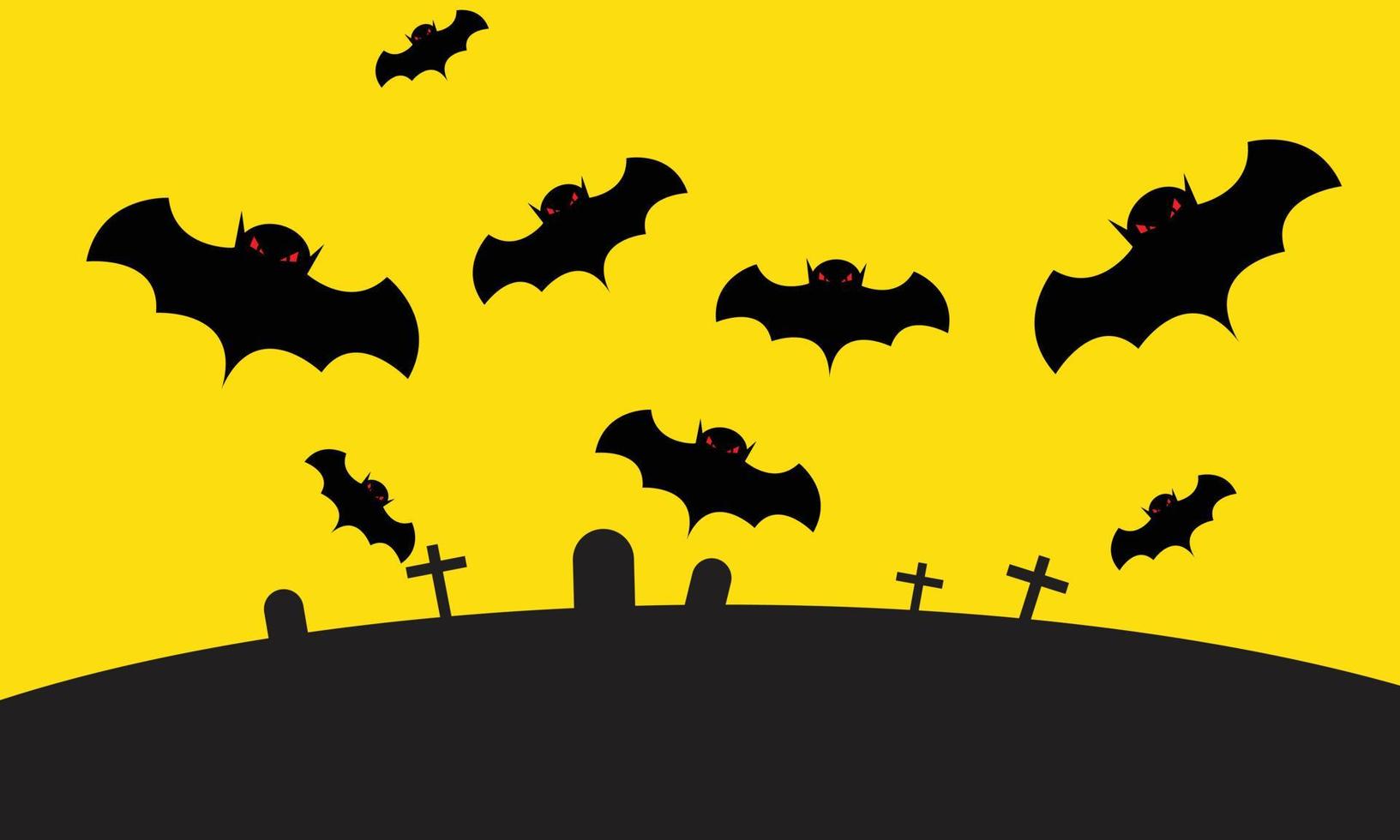 cartoon vector Halloween bats house above the cemetery and the cross