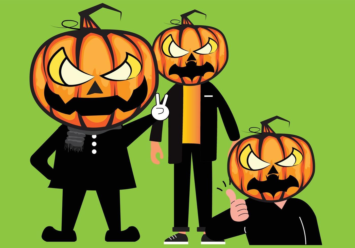 Vector Cartoon Man Wearing Pumpkin Devil Halloween.
