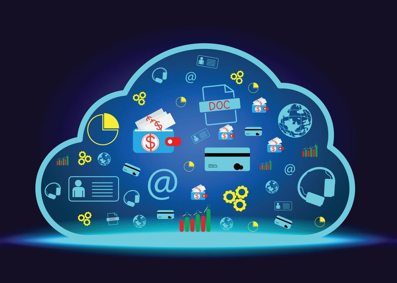 cloud icon concept of big data access, global network connection, data search, use of computing resources to make transactions with internet technology online and Cyber Security Data Protection. vector