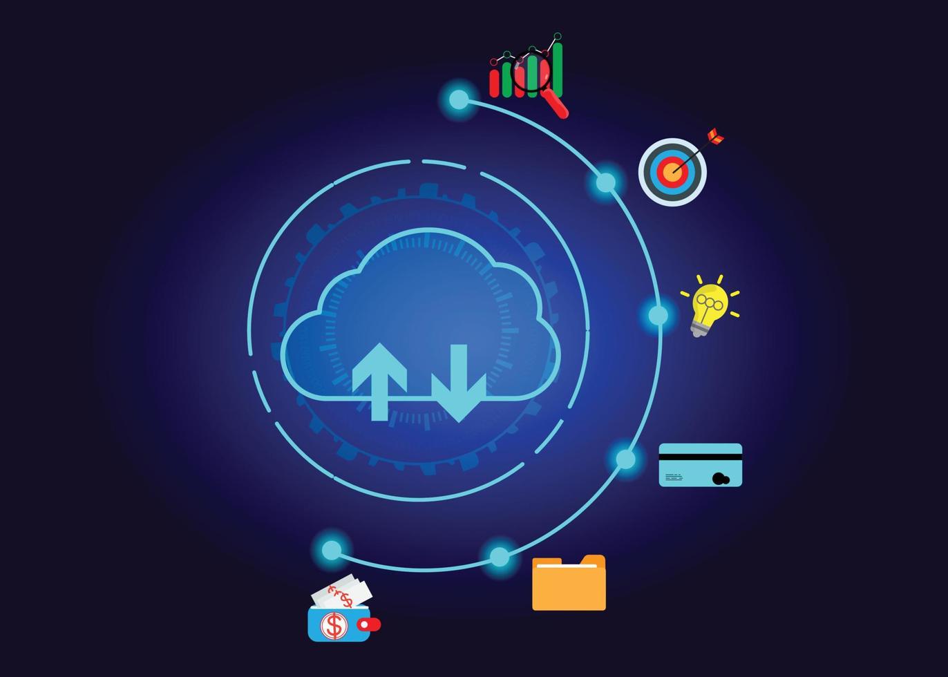 cloud icon concept of big data access, global network connection, data search, use of computing resources to make transactions with internet technology online and Cyber Security Data Protection. vector