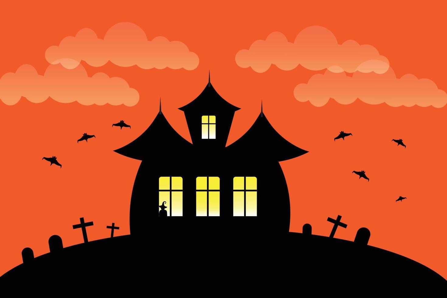 Halloween Scary old cemeteries and castles and ghost bats. vector